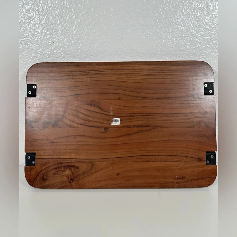 Crate And Barrel Brantley Serving Board Wood Leather Handles Tray Entertaining